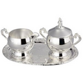 Romantica Collection Silver Cream & Sugar Bowl Set W/ Tray